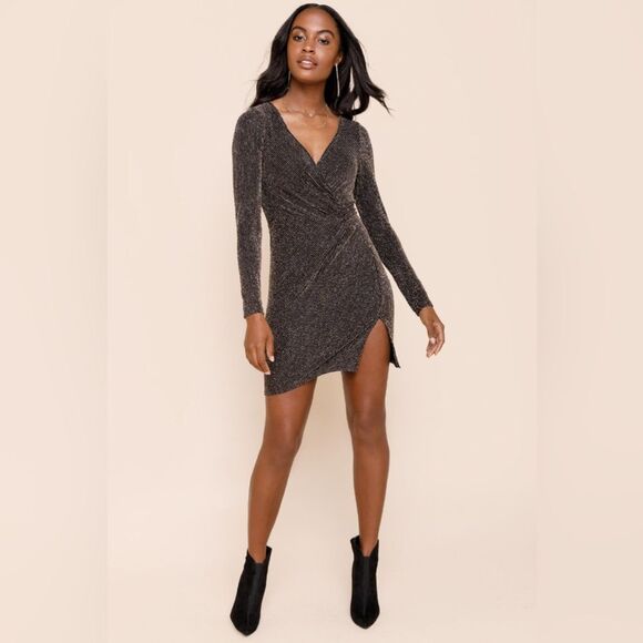 NWT Sexy Formal Prom Dress Black Metallic Shimmer Slit Party Bodycon Wedding - Picture 1 of 12